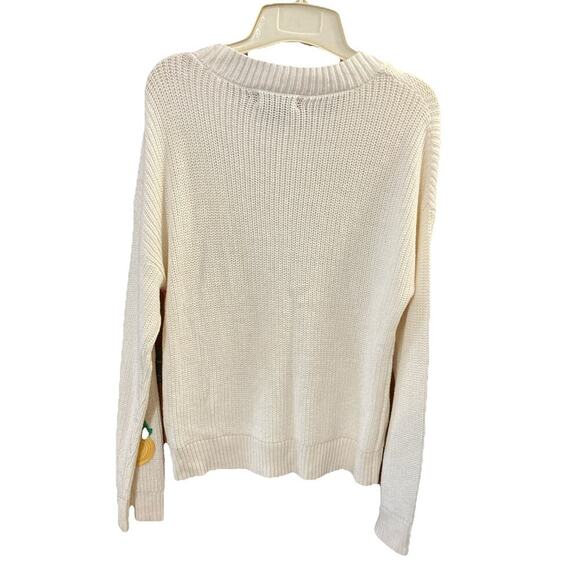CYNTHIA ROWLEY Lemon Sweater Sz M New Ivory Crochet Fruit Embordered Cute - Picture 4 of 7